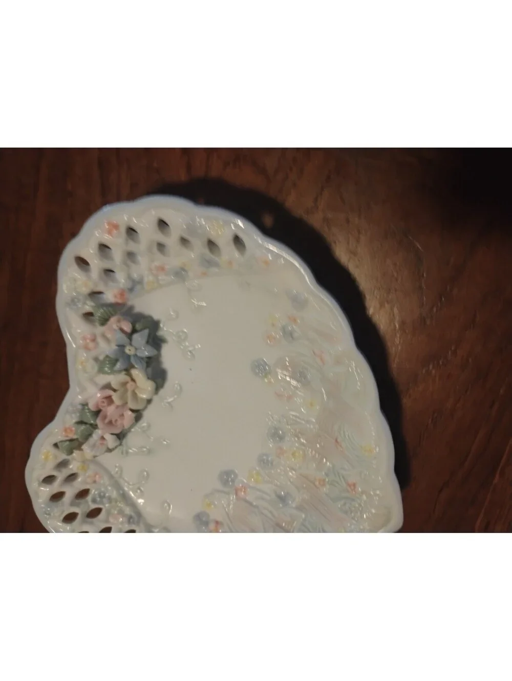 Heart-Shaped Porcelain Decorative Dish with Floral Accents